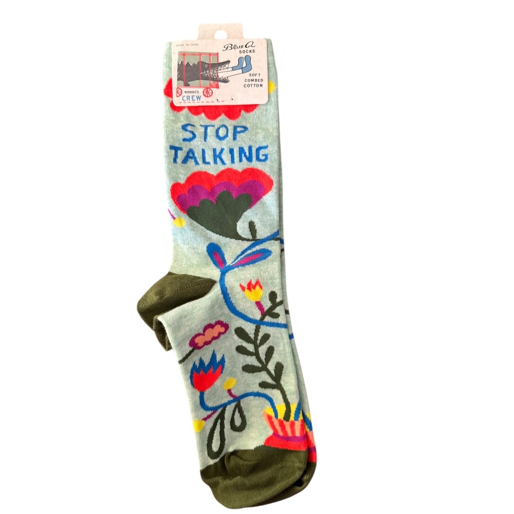 Blue Q Womens Crew Socks Stop Talking Soft Combed‎ Cotton Size 5-10